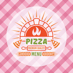 Brick oven with flame and pizza slices vector