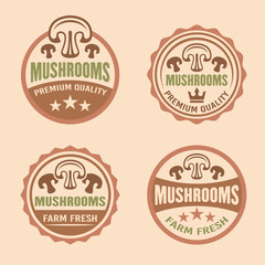 Mushrooms premium quality vector labels, stickers
