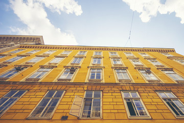 Europe wall building, vintage filter image