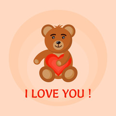 Bear toy hold heart in hands vector illustration