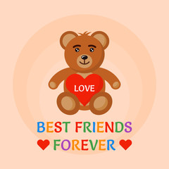 Bear toy hold heart in hands vector illustration