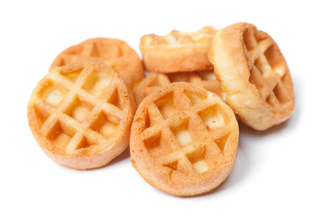 Group of tasty round mini waffles