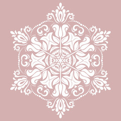 Oriental vector pattern with arabesques and floral elements. Traditional classic round white ornament. Vintage pattern with arabesques