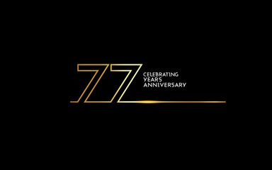 77 Years Anniversary logotype with golden colored font numbers made of one connected line, isolated on black background for company celebration event, birthday