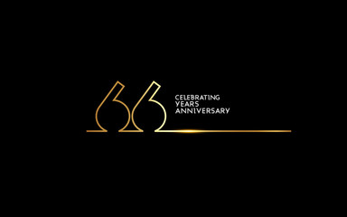 66 Years Anniversary logotype with golden colored font numbers made of one connected line, isolated on black background for company celebration event, birthday