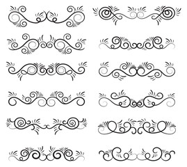 Obraz premium Calligraphic dividers design. Decorative elements and calligraphic borders isolated on white. Vector illustration.