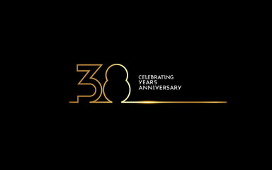 38 Years Anniversary logotype with golden colored font numbers made of one connected line, isolated on black background for company celebration event, birthday