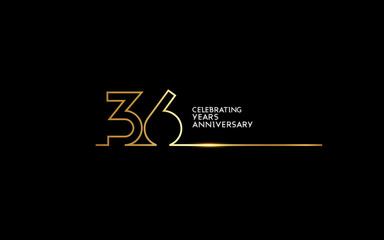 36 Years Anniversary logotype with golden colored font numbers made of one connected line, isolated on black background for company celebration event, birthday