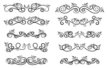 Obraz premium Design curls and scrolls set. Decorative elements for frames. Elegant swirl vector illustration. 