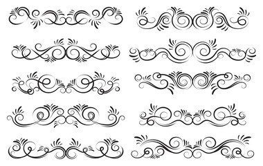Curls and scrolls set. Decorative elements for frames. Elegant design swirl vector illustration. 