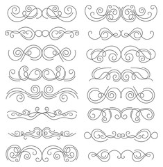 Obraz premium Calligraphic design elements. Thin line dividers and borders. Set of curls and scrolls for wall decoration, books, cards and tattoos. Swirls Vector Illustration.