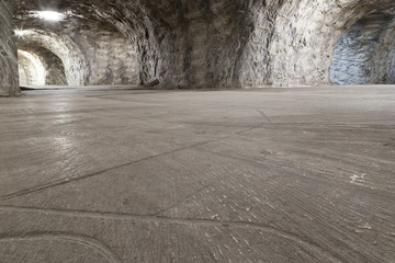 Galleries of tunnels inside a salt mine