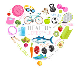 Healthy lifestyle conceptual design. Vector Illustrations.