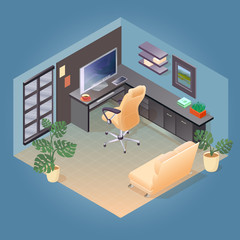 Fragment of the interior with detailed isometric furniture set.