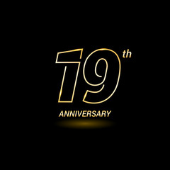 19 years golden line anniversary celebration logo design