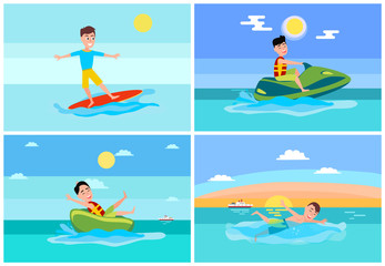 Obraz na płótnie Canvas Surfing Summer Sport, Set Vector Illustration