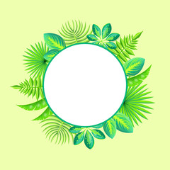 Fototapeta na wymiar Tropical Banner Spare Place for Text, Round Frame