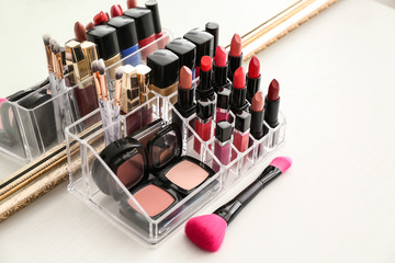 Set of cosmetic products on table