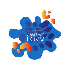 Abstract form logo design, brand identity element in blue colors, artistic blots and stains vector Illustration on a white background