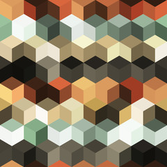 Hexagon grid seamless vector background. Minimal polygons with bauhaus corners geometric graphic design. Trendy colors hexagon cells pattern for flyer or cover. Honeycomb shapes mosaic backdrop.