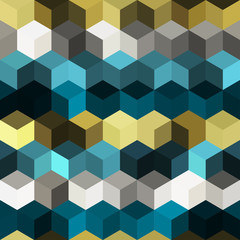 Hexagon grid seamless vector background. Colorful polygons bauhaus corners geometric design. Trendy colors hexagon cells pattern for banner or cover. Honeycomb cube shapes mosaic.