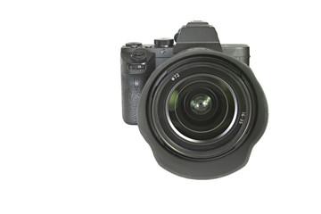 Fototapeta premium Photo mirrorless camera on isolated white background