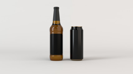 Mock up of beer bottle and can with blank label