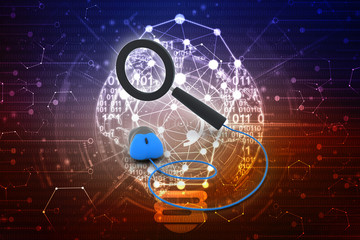 3d rendering Search Concept. Magnifying Glass connected to a Computer Mouse 
