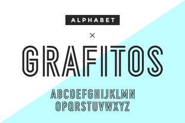 Line condensed alphabet and font. Double line uppercase outline letters. Type, typography letter line font. Hand-drawn modern narrow sans serif line font for headline. Vector Illustration © foxysgraphic