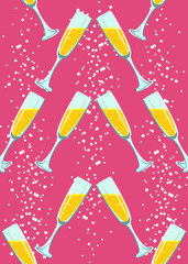 Wine Glasses on a Red Background Seamless Pattern