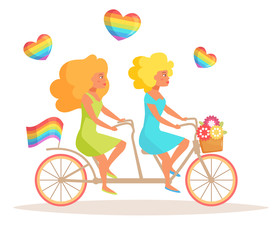 Lesbians on a tandem bike Vector