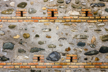 Horizontal brick wall background, vintage facade of the house.