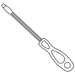 Line art black and white flathead screwdriver