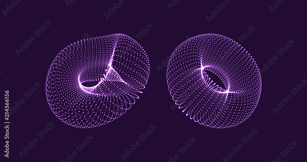 Wall mural torus. object with dots. molecular grid. technology style with particle. vector illustration. futuri