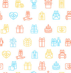 Present Gift Signs Seamless Pattern Background. Vector