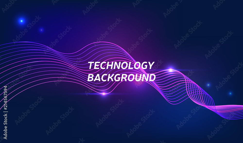 Wall mural violet technology background with abstract digital wave. modern colored illustration, vector eps10