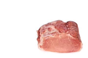 Fresh Pork meat slice. Isolated on a white background, copy space template