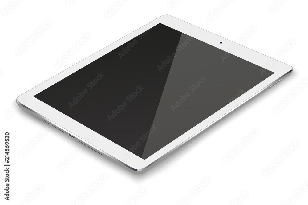 Sticker tablet pc computer with black screen isolated on white background.