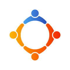 Icono plano circulo personas en azul y naranja