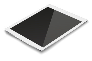 Tablet pc computer with black screen isolated on white background. - 214569520