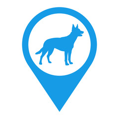 Icono plano localizacion silueta Pastor Aleman azul
