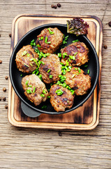 Meatballs in cast iron skillet