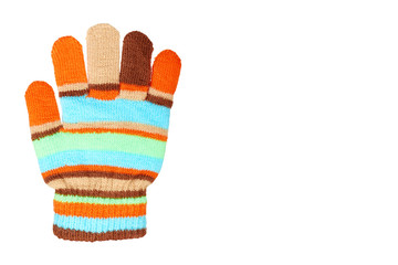 Kid knitted gloves, isolated on white background. copy space template