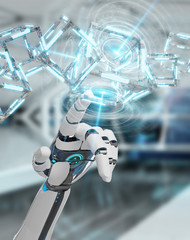 White robot hand creating future technology structure 3D rendering