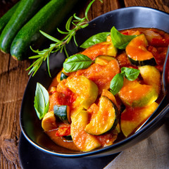 vegetarian ratatouille with fresh vegetables and herbs