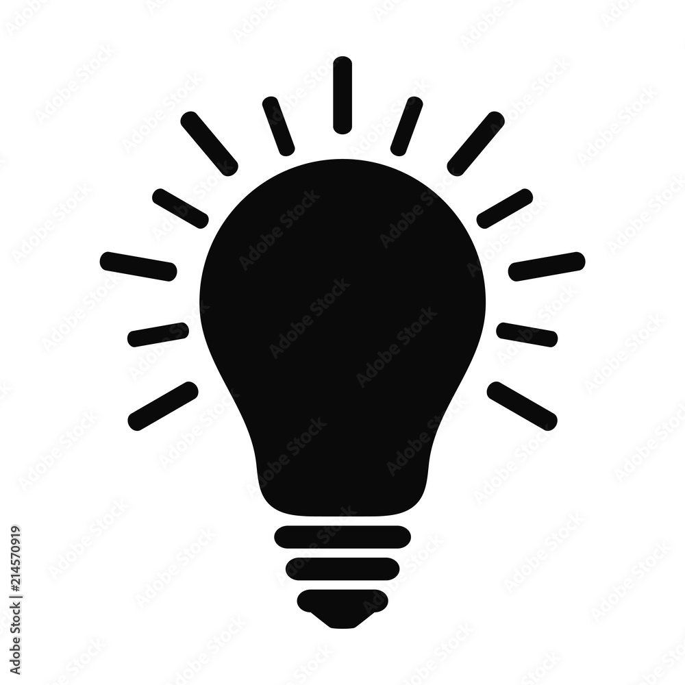 Poster black light bulb icon with rays. idea and creativity symbol.