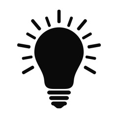 Black light bulb icon with rays. Idea and creativity symbol.