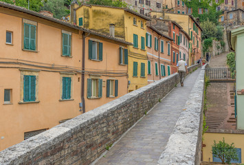 Obraz na płótnie Canvas Perugia, Italy - Perugia is one of the most interesting cities in Umbria. Here in particular a view of the medieval Old Town and its narrow alleys