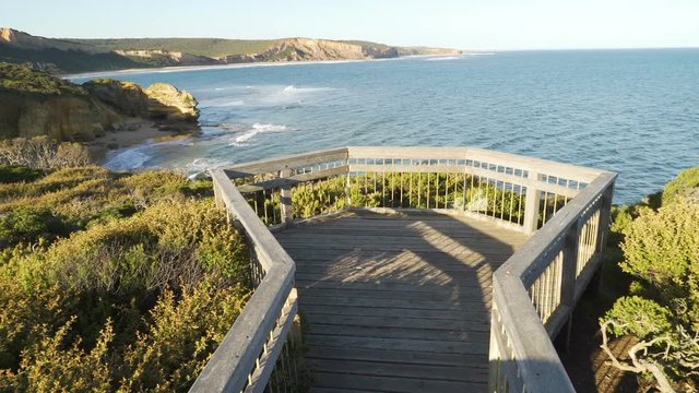 Attis point lookout on Great Ocean Road at sunset in Australia, panning shot
