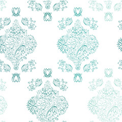 Vector Vertical Flowerly Tiles in white and turquoise seamless pattern background. Perfect for fabric, scrapbooking and wallpaper projects. 